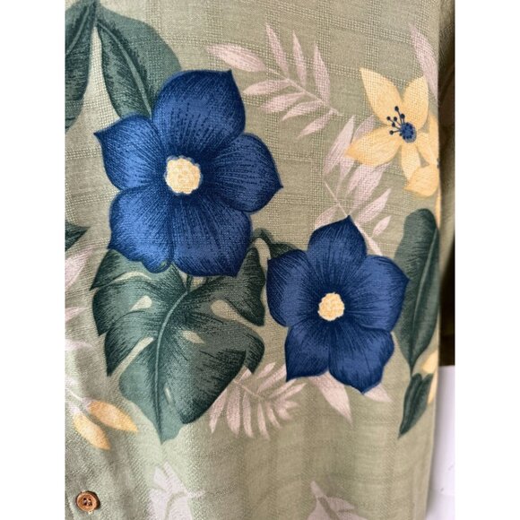 Cherokee XL Mens Green Floral Short Sleeve Button-Up Shirt - Picture 7 of 16